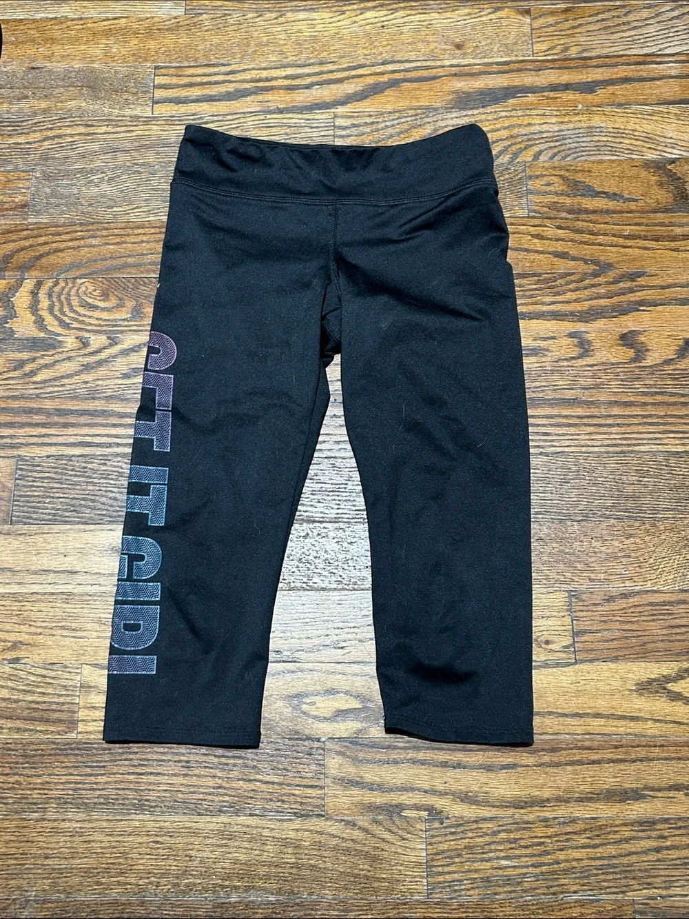 Kids Black Athletic Capri Leggings with Side Lettering